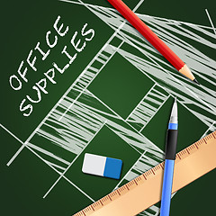 Image showing Office Supplies Showing Company Materials 3d Illustration