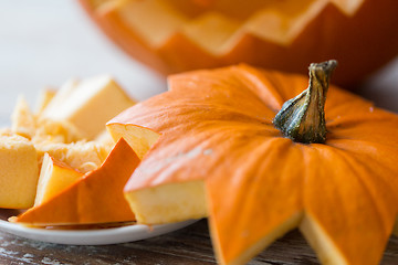 Image showing close up of jack-o-lantern or halloween pumpkin