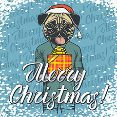 Image showing Vector illustration of dog on Christmas with gift