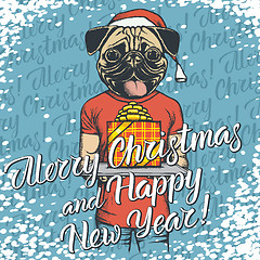 Image showing Vector illustration of dog on Christmas with gift