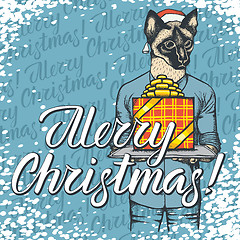 Image showing Vector illustration of cat on Christmas with gift