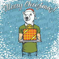 Image showing Vector illustration of bear on Christmas with gift