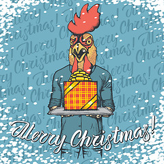 Image showing Vector illustration of cock on Christmas with gift