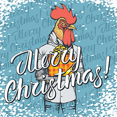 Image showing Vector illustration of cock on Christmas with gift