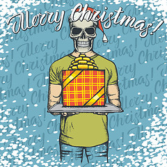 Image showing Vector illustration of skull on Christmas with gift