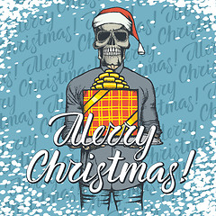 Image showing Vector illustration of skull on Christmas with gift