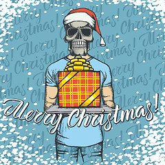 Image showing Vector illustration of skull on Christmas with gift