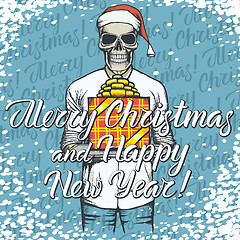 Image showing Vector illustration of skull on Christmas with gift