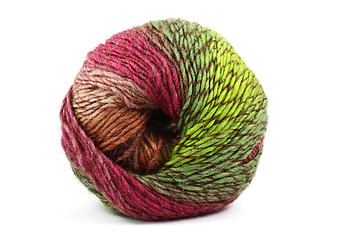 Image showing ball of colorful wool, red and green on white