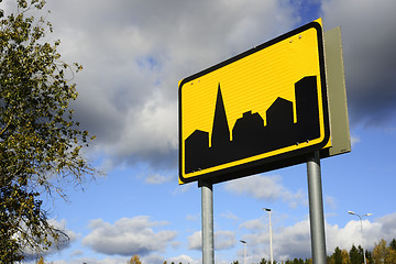 Image showing road sign settlement on the sky background