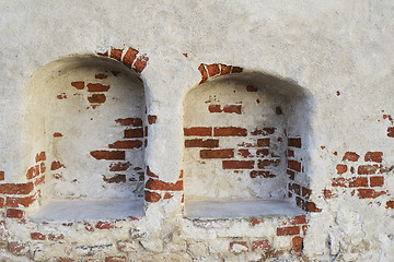 Image showing wall of a medieval castle with two recesses