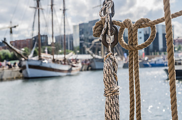 Image showing Rigging on the deck of an old sailing ship