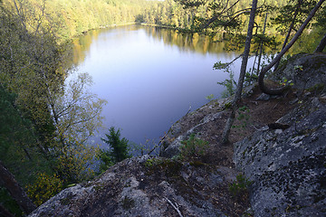 Image showing view from above on a forest lake