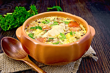 Image showing Soup fish with vegetables and cream on sackcloth