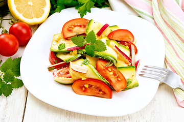 Image showing Salad with zucchini and vegetables on board