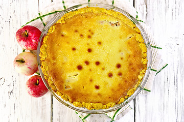 Image showing Pie apple with sour cream on board top