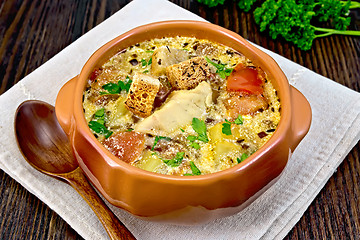 Image showing Soup fish with vegetables and cream on board