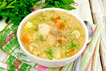 Image showing Soup fish with millet on white board