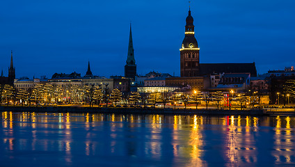 Image showing View from the Daugava embankment to the evening Riga