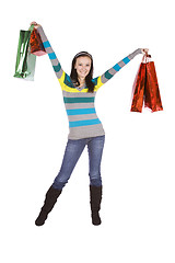 Image showing Isolated shot of a Beautiful Girl with Shopping Bags