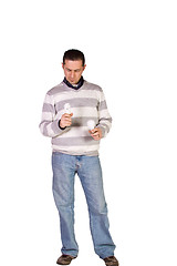 Image showing Casual Man Choosing Green Friendly Bulb