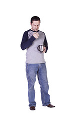 Image showing Mediterranean Man Smoking and Drinking Coffee