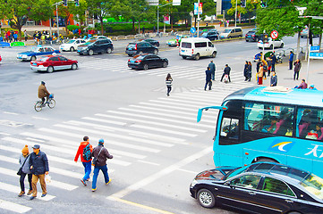 Image showing People crossing the road. Shanghai