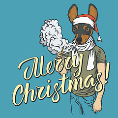 Image showing Dog vaping an electronic cigarette on Christmas