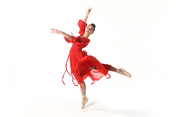 Image showing Talented Ballet Dancer in Studio on White Background