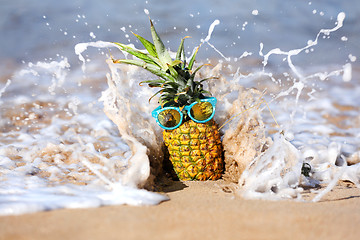 Image showing Hilarious Pineapple With Personality in the Ocean in Maui