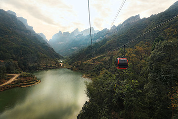 Image showing The Tianmen Mountain Cableway, longest mountain cableway in the 