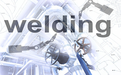 Image showing welding process concept. robot welding and sketch combined to ph