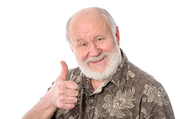 Image showing Senior man shows thumbs up gesture, isolated on white