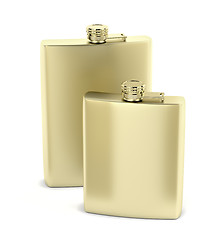 Image showing Golden hip flasks