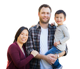 Image showing Mixed Race Chinese and Caucasian Parents and Child Isolated on a