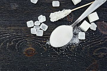 Image showing Sugar white in spoon on board top