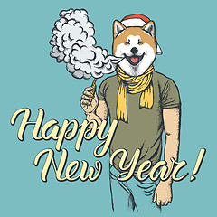 Image showing Dog vaping an electronic cigarette on Christmas