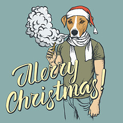 Image showing Dog vaping an electronic cigarette on Christmas