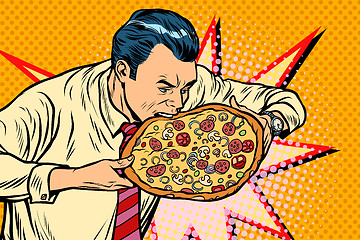 Image showing man bites pizza