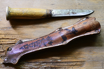 Image showing traditional Finnish knife puukko and sheath