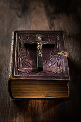 Image showing Holy bible with wooden cross