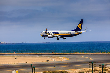 Image showing ARECIFE, SPAIN - APRIL, 15 2017: Boeing 737-800 of RYANAIR with 