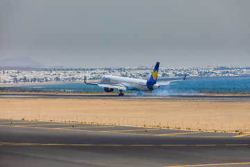 Image showing ARECIFE, SPAIN - APRIL, 16 2017: Boeing 757-300 of Condor with t