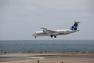 Image showing ARECIFE, SPAIN - APRIL, 15 2017: ATR 72 of CANARYFLY.es landing 