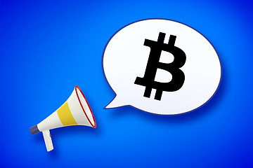 Image showing megaphone and speech bubble with a bitcoin sign