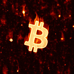 Image showing burning bitcoin sign