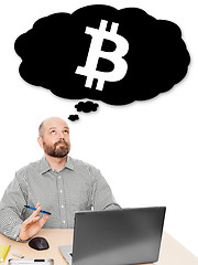 Image showing business man thinking about bitcoin investment