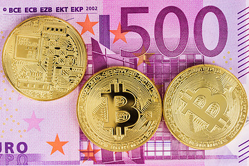 Image showing Bitcoins with Euro Banknotes