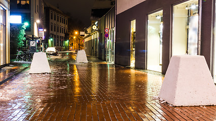 Image showing Illuminated Streets with protection Bollards