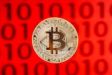 Image showing Bitcoin on red Background